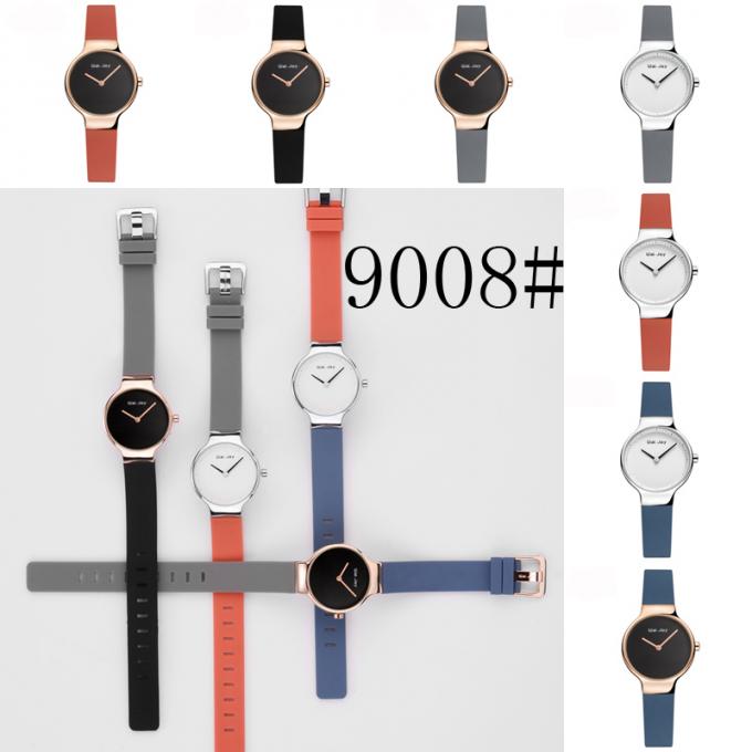 Bonne qualité de nouvelles femmes de la mode WJ-8447 montre de bracelet de cuir d'unité centrale de boîtier de montre d'alliage de beaucoup de couleurs